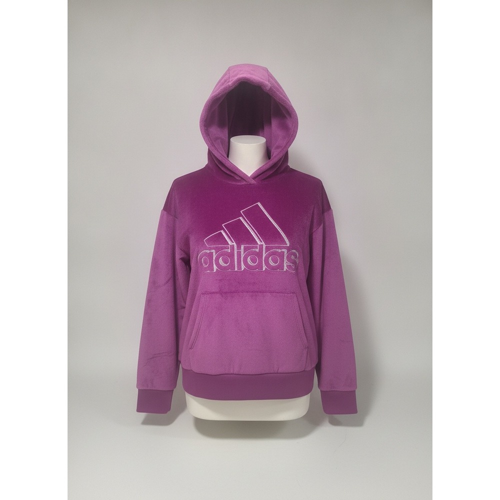 Adidas Girls Cozy Fleece Hood Pullover Sonic Fuchsia Purple XL 16 AA4933 NEW